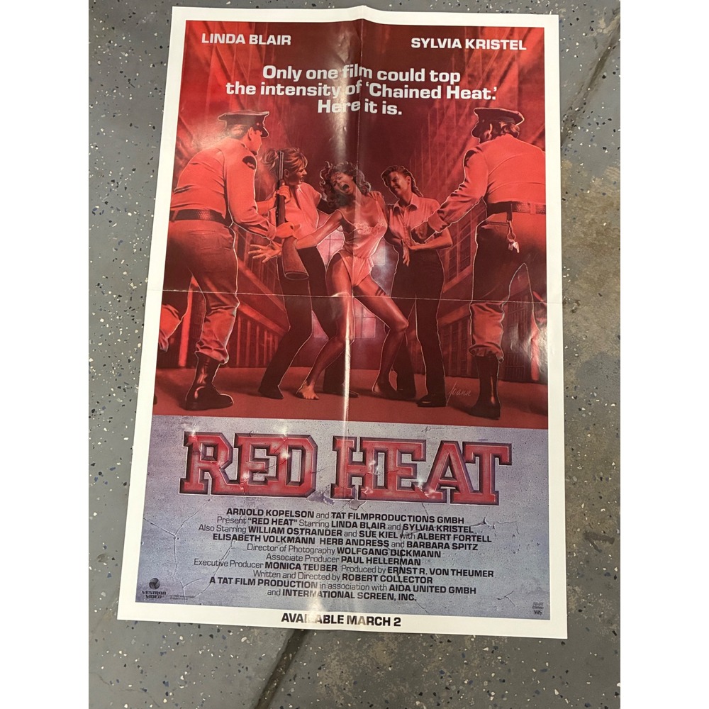 Vintage 1988 Red Heat Movie Poster Linda Blair Sylvia Kristel Vestron 27x40